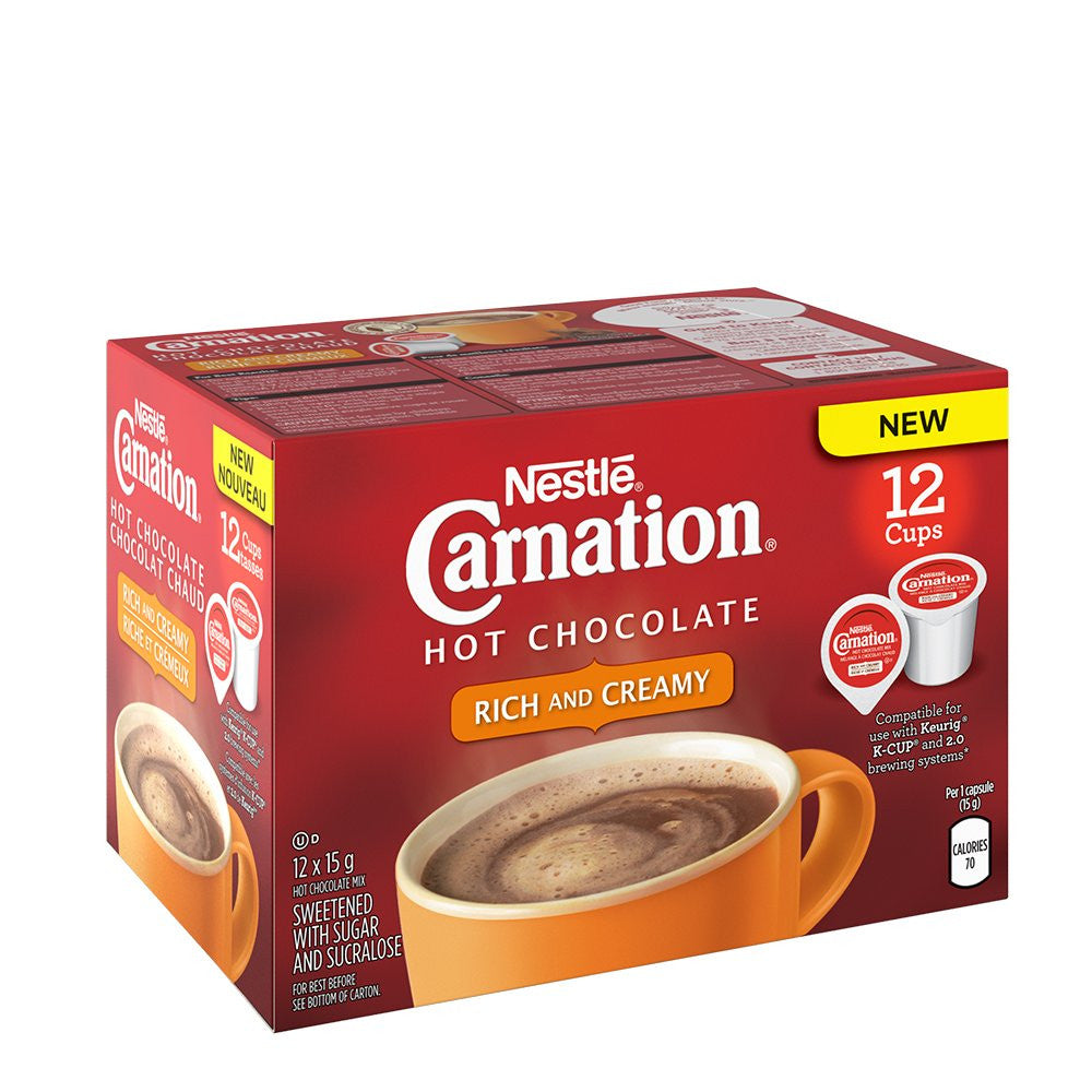 CARNATION Rich Hot Chocolate, KEURIG K-CUP Compatible Pods, 12x15g (12 Cups)