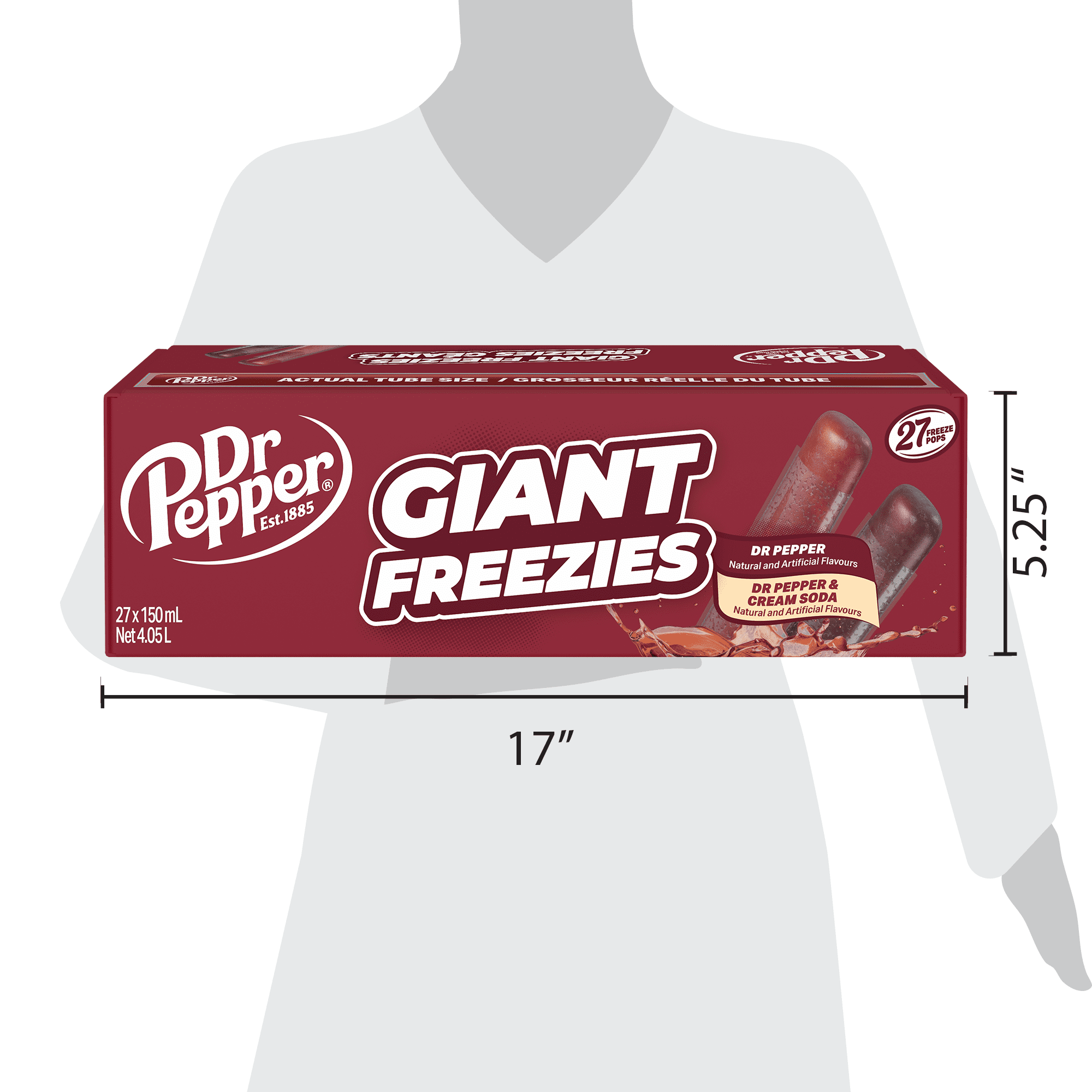 Dr Pepper Giant Freeze Pops, 27 x 150ml/5.25 fl. oz. Bars - Size Chart