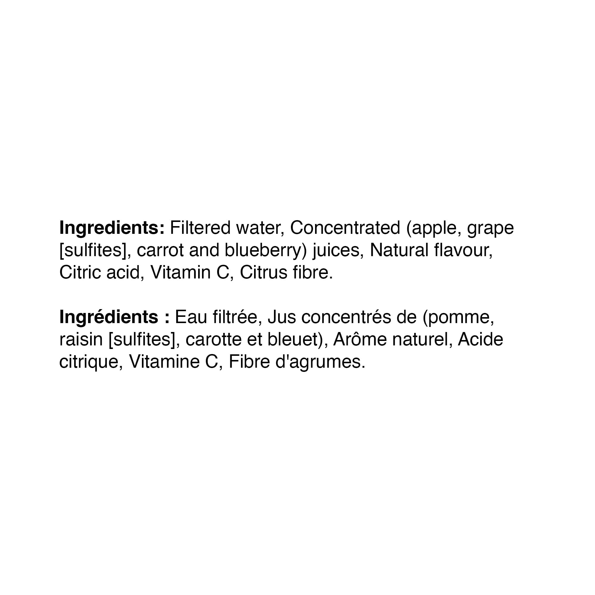 SunRype Greatly Grape Juice Boxes Perfect For On-The-Go, 60% Less Sugar, 5x200ml/33.8 fl. oz. - Ingredients Label.