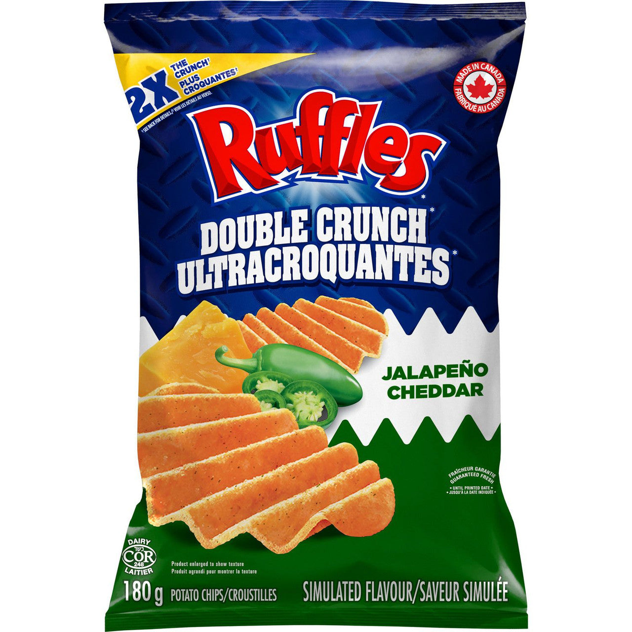 Ruffles Double Crunch Jalapeno Cheddar Potato Chips, 180g/6.3 oz., {Imported from Canada}