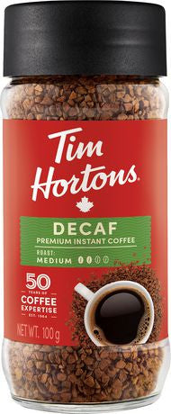 Tim Hortons Decaf Premium Instant Medium Roast Decaffeinated Coffee, (2),100g/3.5oz. Jars, {Imported from Canada}