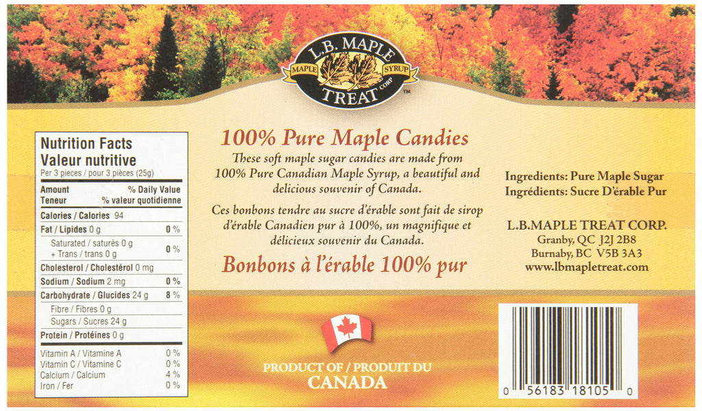 L B Maple Treat,Gluten Free, Maple Sugar Candies, 105g/3.7oz., {Imported from Canada}