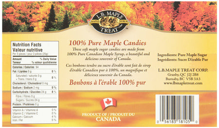L B Maple Treat,Gluten Free, Maple Sugar Candies, 105g/3.7oz., {Imported from Canada}