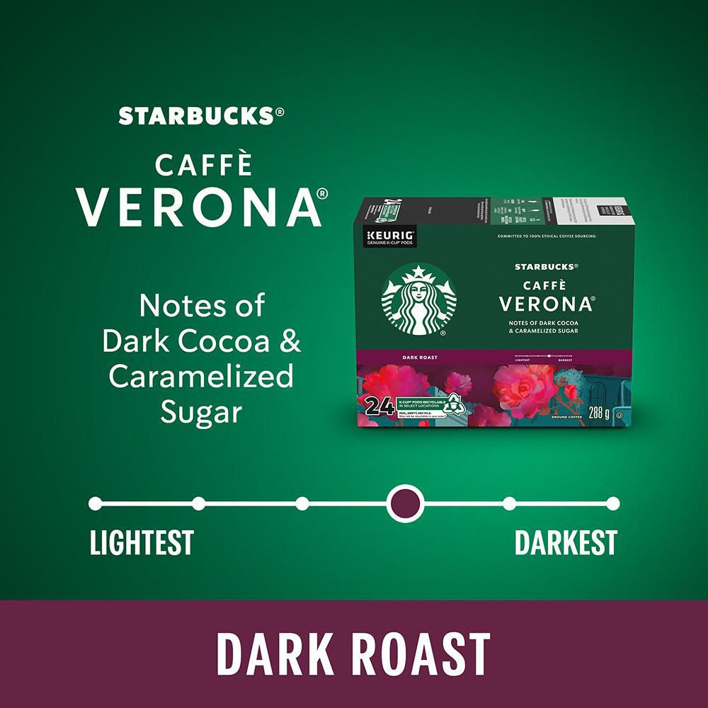 Starbucks Caffe Verona Medium Roast Coffee, K-Cups, 24 Count Box {Imported from Canada}