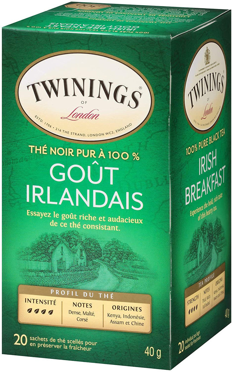 Twinings of London Irish Breakfast Tea Bags, 20 Count (Pack of 6) {Imported from Canada}