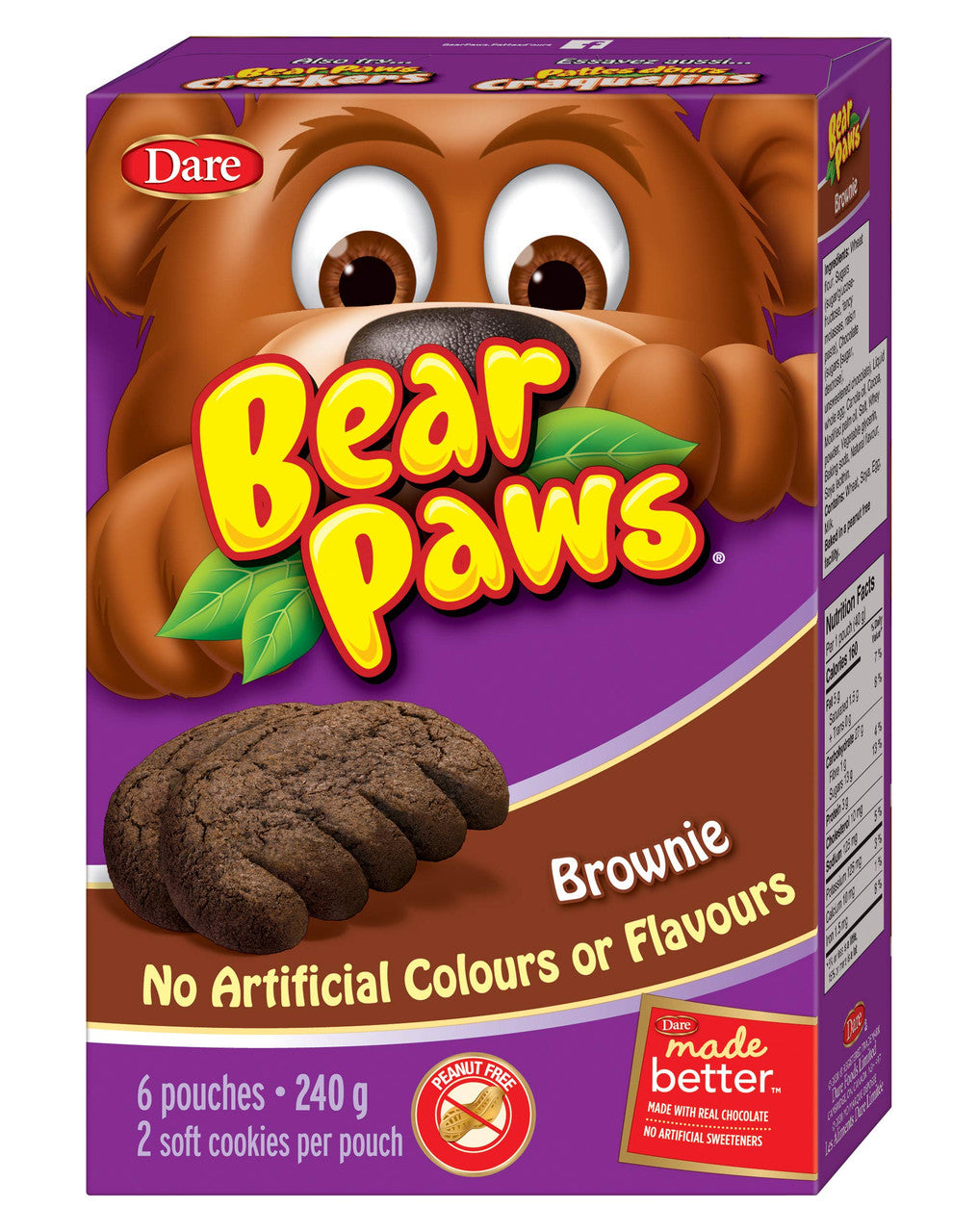 Dare Bear Paws Brownie Cookies, 6 Pouches per Box - 240g/8.5 oz., Box {Imported from Canada}