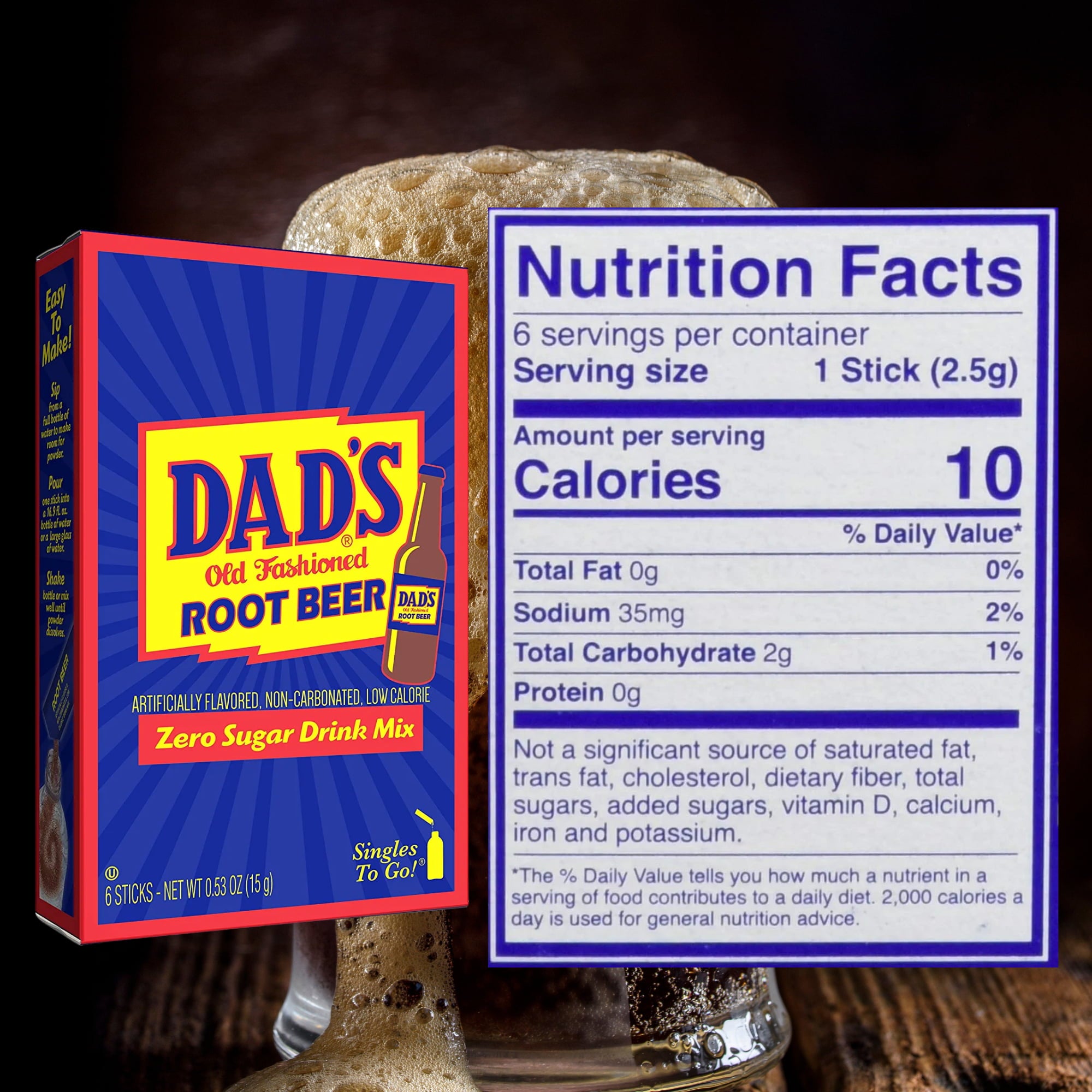 Dad's Old Fashioned Root Beer Drink Mix, 6 packets, 15g/0.5 oz