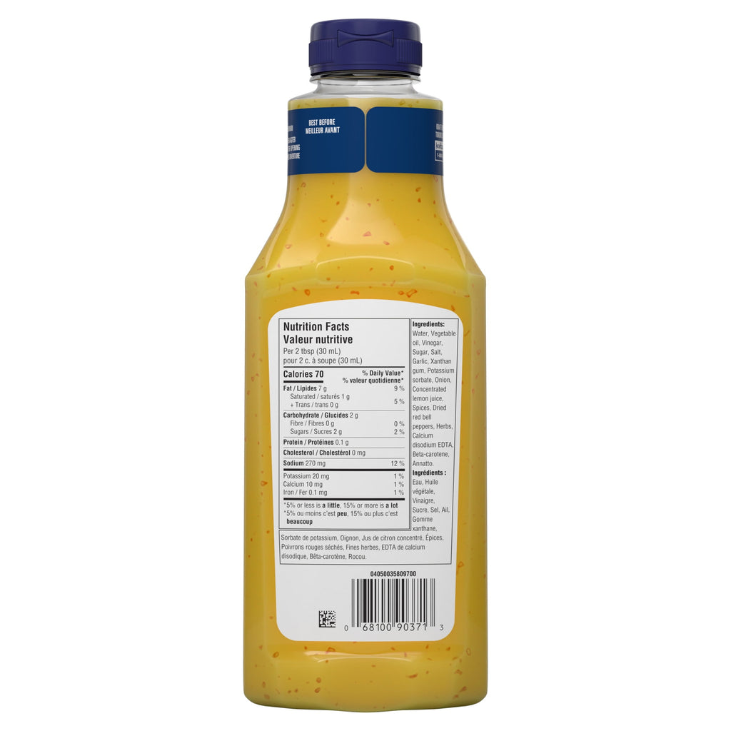 Kraft Golden Italian Dressing 425ml/14.4 oz., Bottle, back of bottle