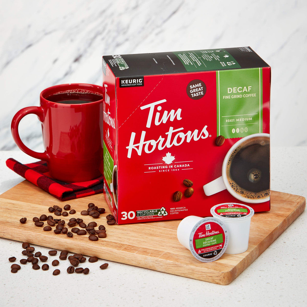 Tim Hortons Medium Roast K-cup Decaf Coffee 30 Count, {Imported from Canada}
