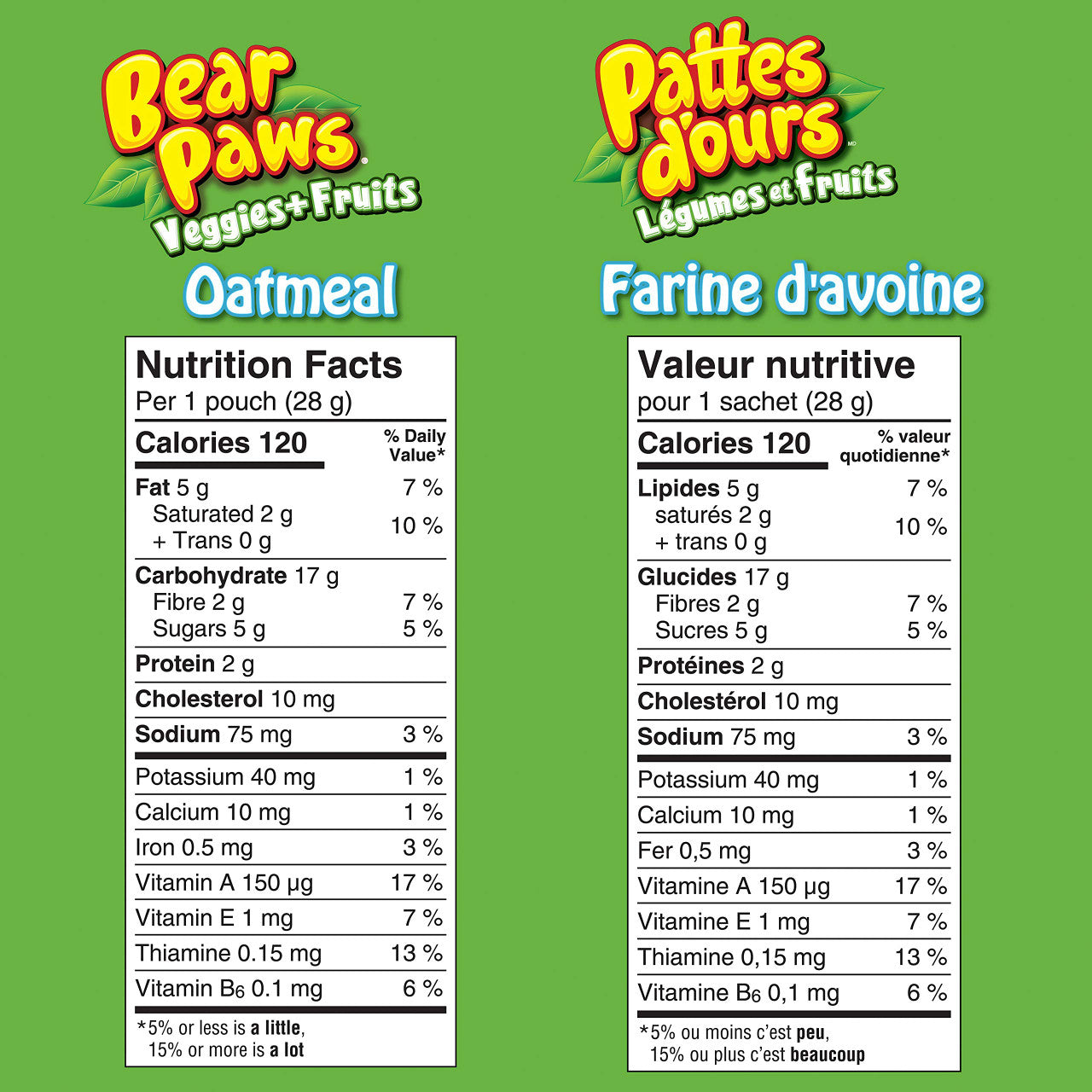 Bear Paws Fruit & Veggies Oatmeal Cookies, 168g/5.9 oz., {Imported from Canada}