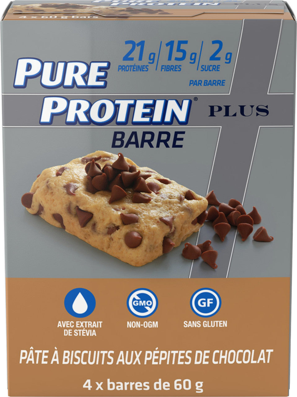 Pure Protein Plus Fibre Bars, Gluten Free, Snack Bar, Chocolate Chip Cookie Dough, 60g, 4ct, {Imported from Canada}