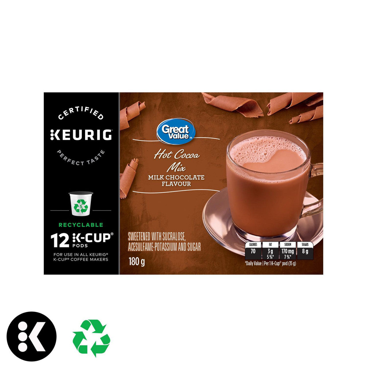 Great Value Hot Cocoa Mix Milk Chocolate Flavour (12) K Cups {Imported from Canada}