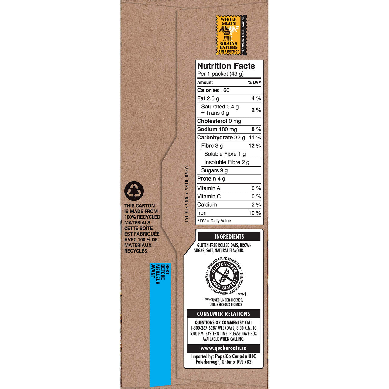 Quaker Oats Gluten Free Maple and Brown Sugar, 344g/12.13oz  {Imported from Canada}