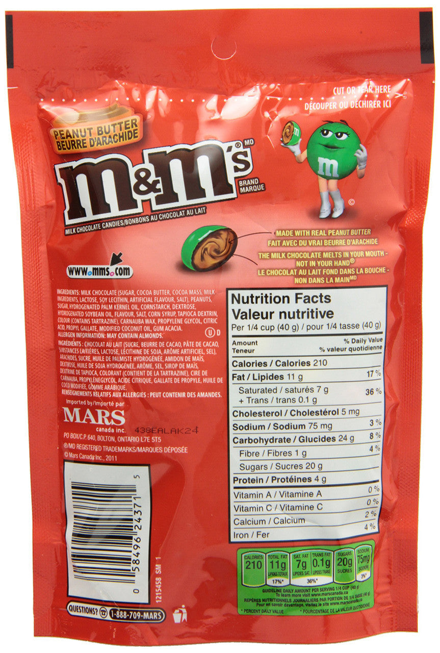 M&Ms Peanut Butter, Chocolate Candy, Bowl Size (400g /14 oz.) Bag, {Imported from Canada}