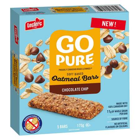 Leclerc Go Pure Chocolate Chip Soft Baked Oatmeal Bars, 175g/6 oz. Box {Imported from Canada}