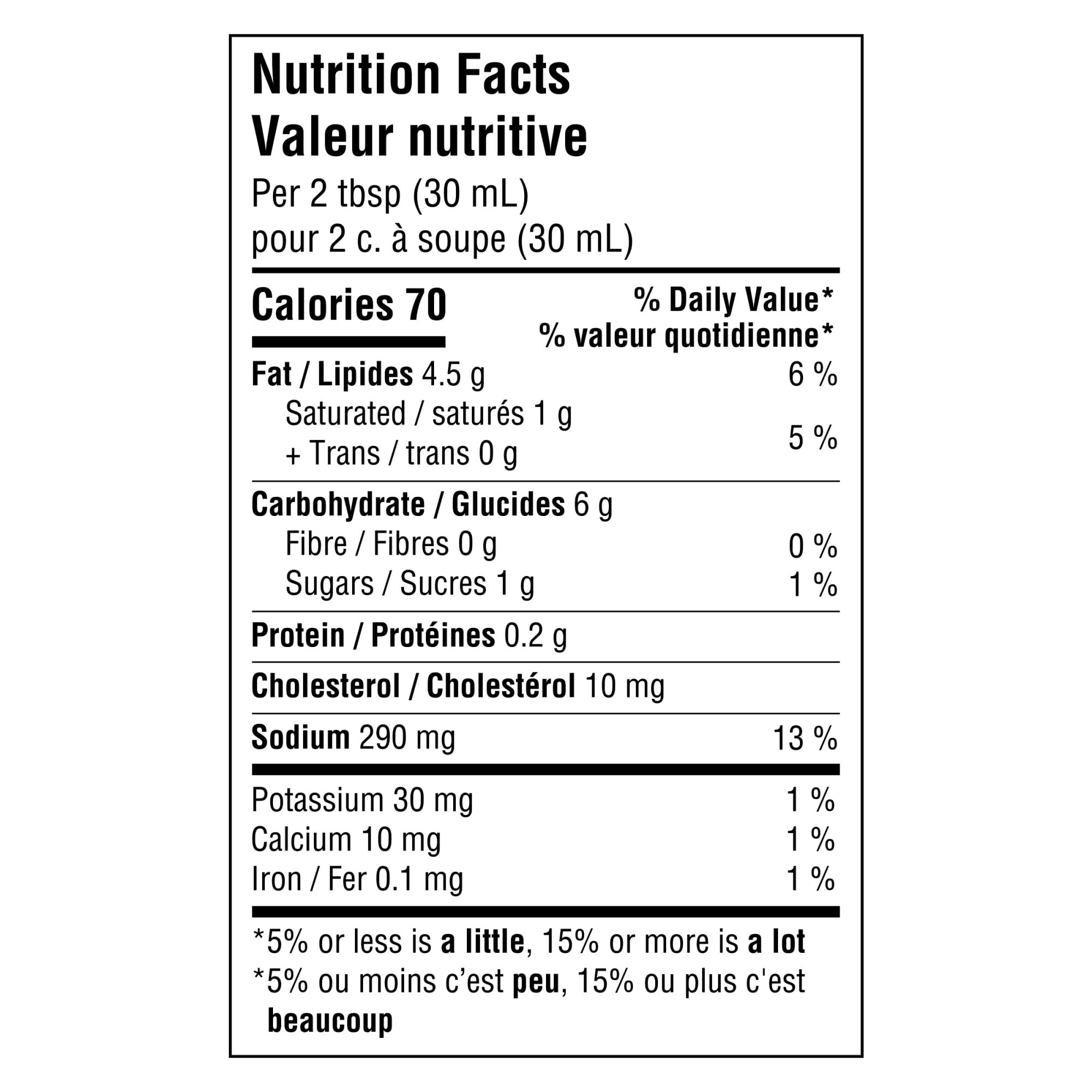 Kraft Calorie-Wise Rancher's Choice Dressing 425ml/14.4 oz., Bottle, nutrition facts label
