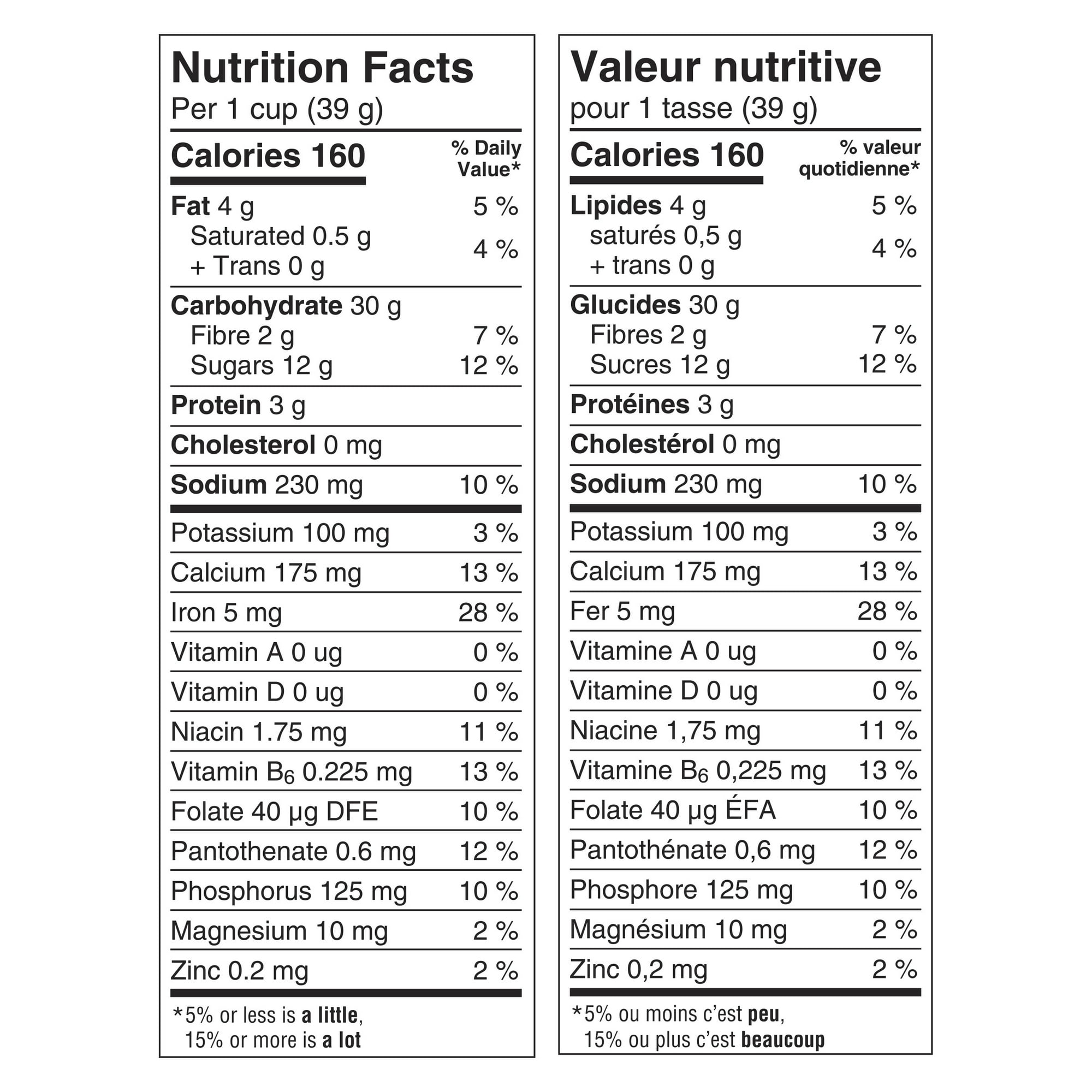 Reese's Puffs Cereal – 326g (11.5 oz) - Nutrition Facts in English and French
