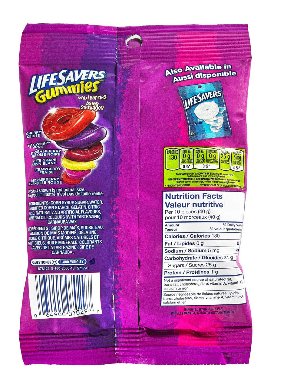 Lifesavers Gummies Candy - Wild Berries, 180g/6.3oz Peg Bag, {Imported from Canada}