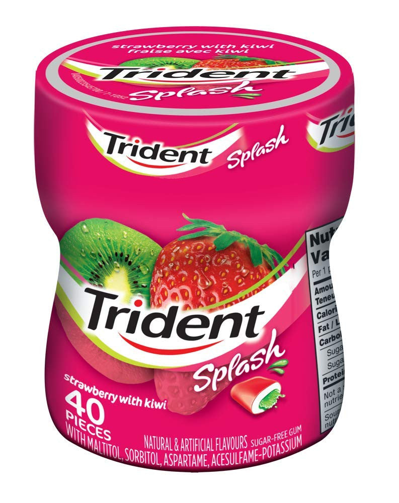 Trident Splash Strawberry Kiwi Bottle Candy, 6 Count, 40 Pieces per Bottle, {Imported from Canada}