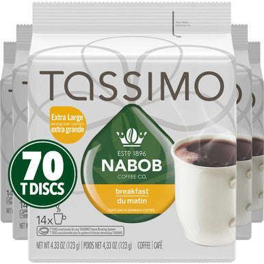 Tassimo Nabob Breakfast Blend Coffee, 70 T-Discs (5 Boxes of 14 T-Discs) {Imported from Canada}