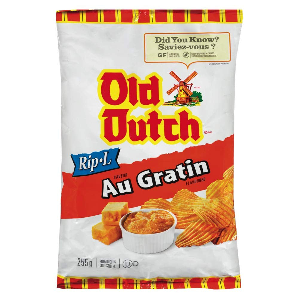 Old Dutch AU GRATIN Potato Chips 255g/9oz, Bag, (Imported from Canada)