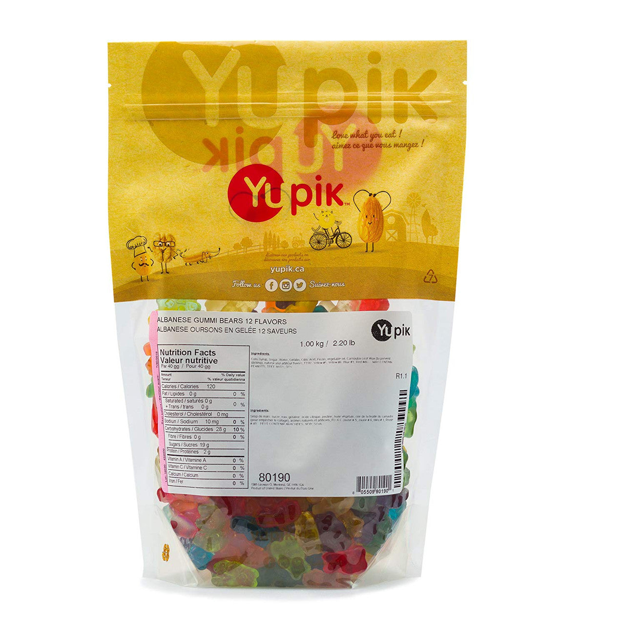 Yupik Gummy Bears 12 Flavors, 1kg/2.2 lbs.., (Imported from Canada)