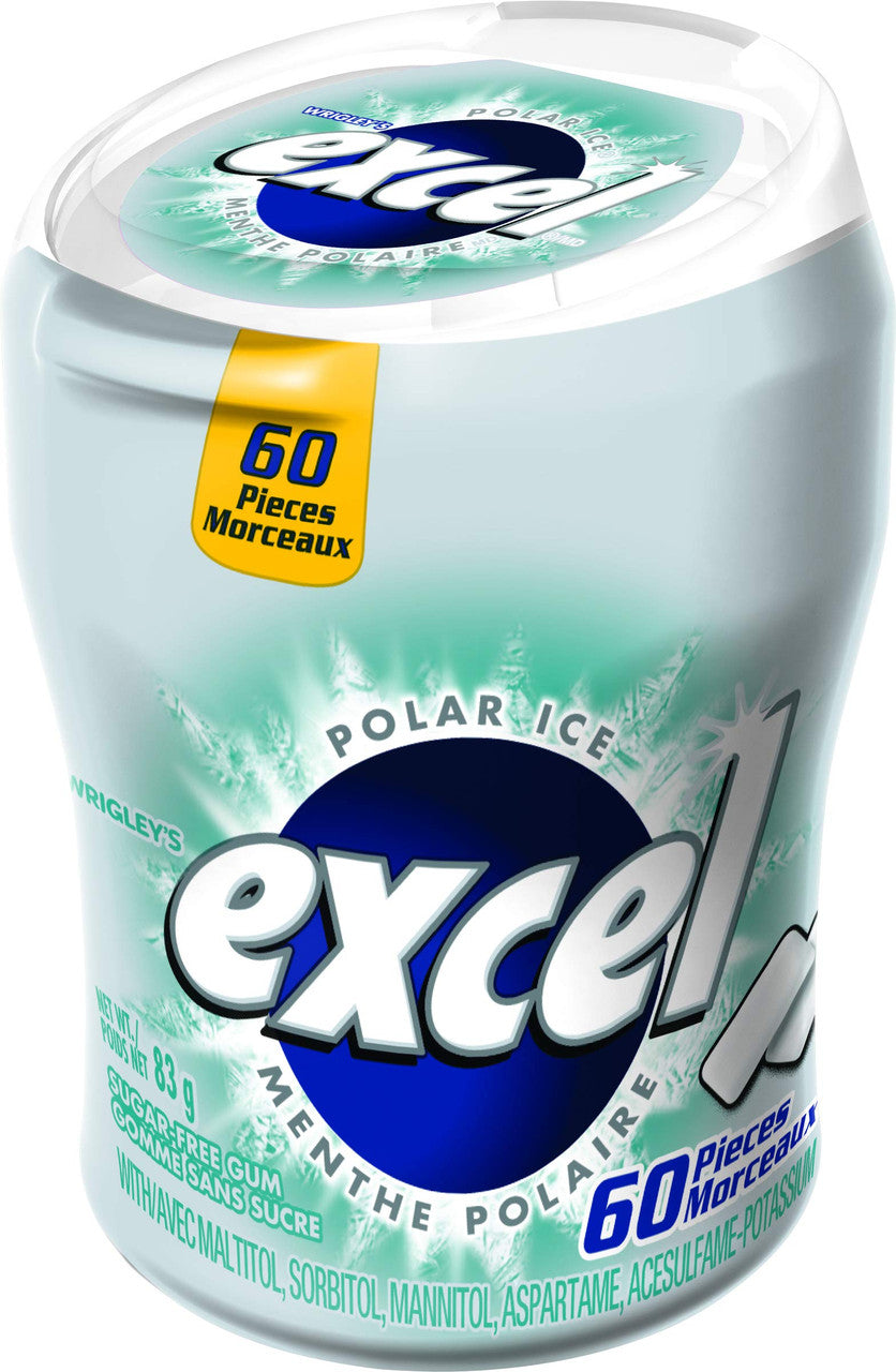 Excel Sugar-Free Gum, Polar Ice, 60pc Bottle - Front Of Bottle