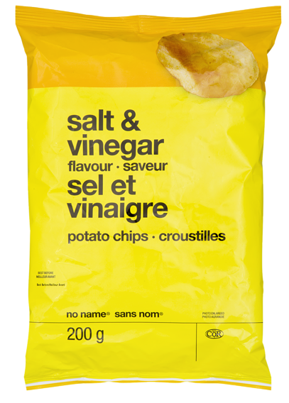No Name Salt & Vinegar Potato Chips, 200g/7.1 oz.,  {Imported from Canada}