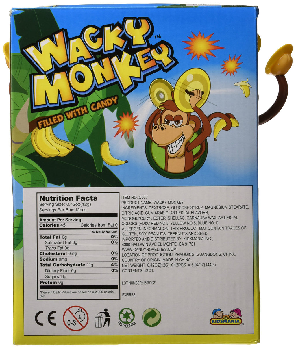 Kidsmania Candy Filled Wacky Monkeys 12 Count Box {Imported from Canada}