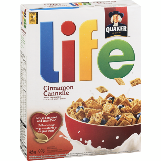 QUAKER Life Cereal, Cinnamon flavour, 455g/16 oz.,Box, {Imported from Canada}