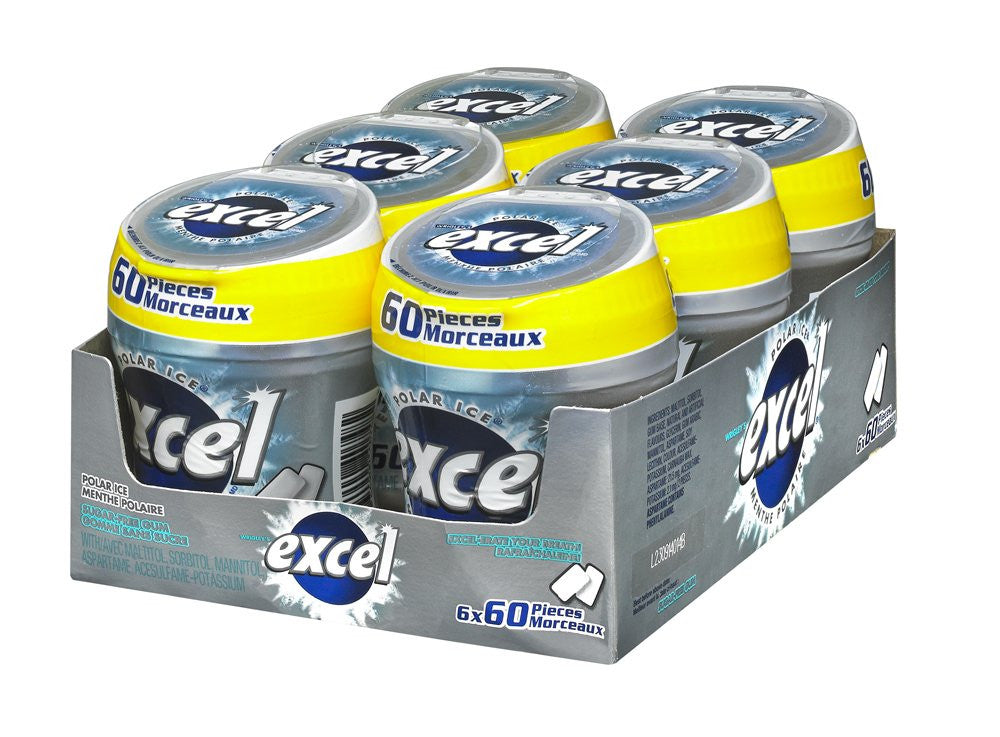 Excel Sugar-Free Gum, Polar Ice, 60pc Bottle, 6ct  - Front Of Package