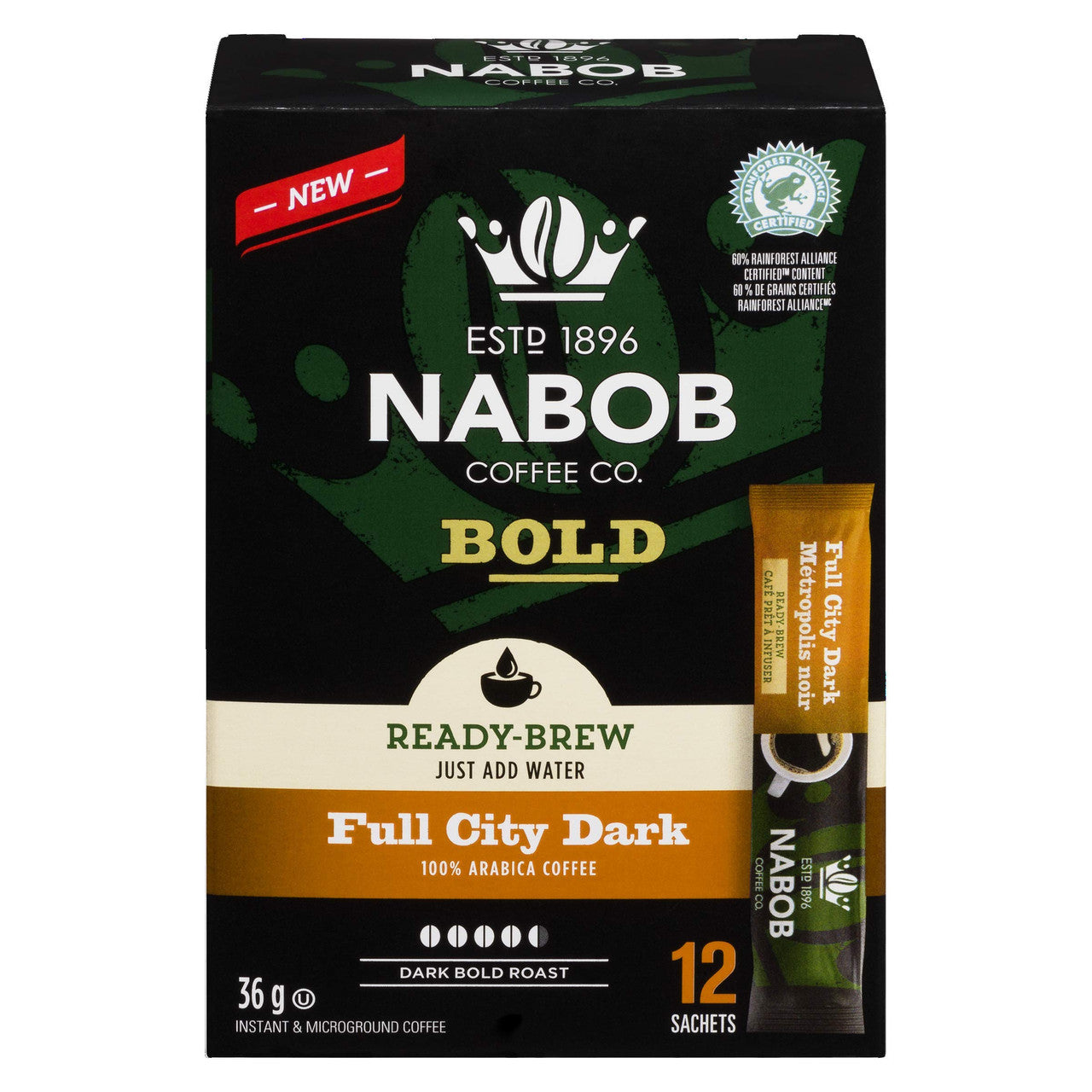 Nabob Full City Dark Ready-Brew Coffee, 12 Sachets, 36g/1.3oz.,{Imported from Canada}