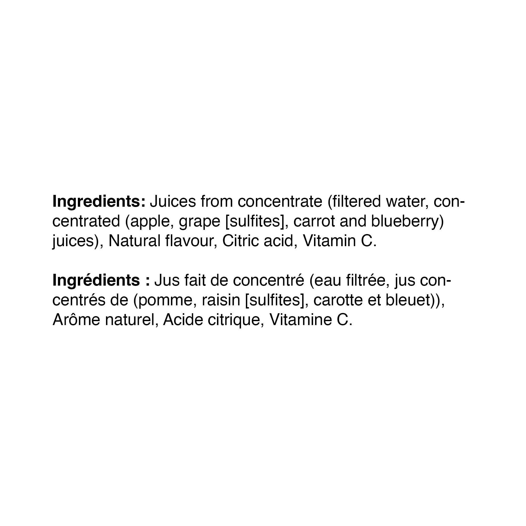 SunRype Fruit Juice, Concord Grape, 900ml/30.4 fl. oz. Carton, ingredients label
