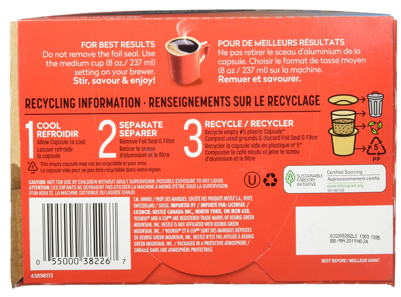 NESCAFE Rich Original Roast & Ground Coffee Capsules, K-Cup Compatible Pods, 30 Capsules {Imported from Canada}