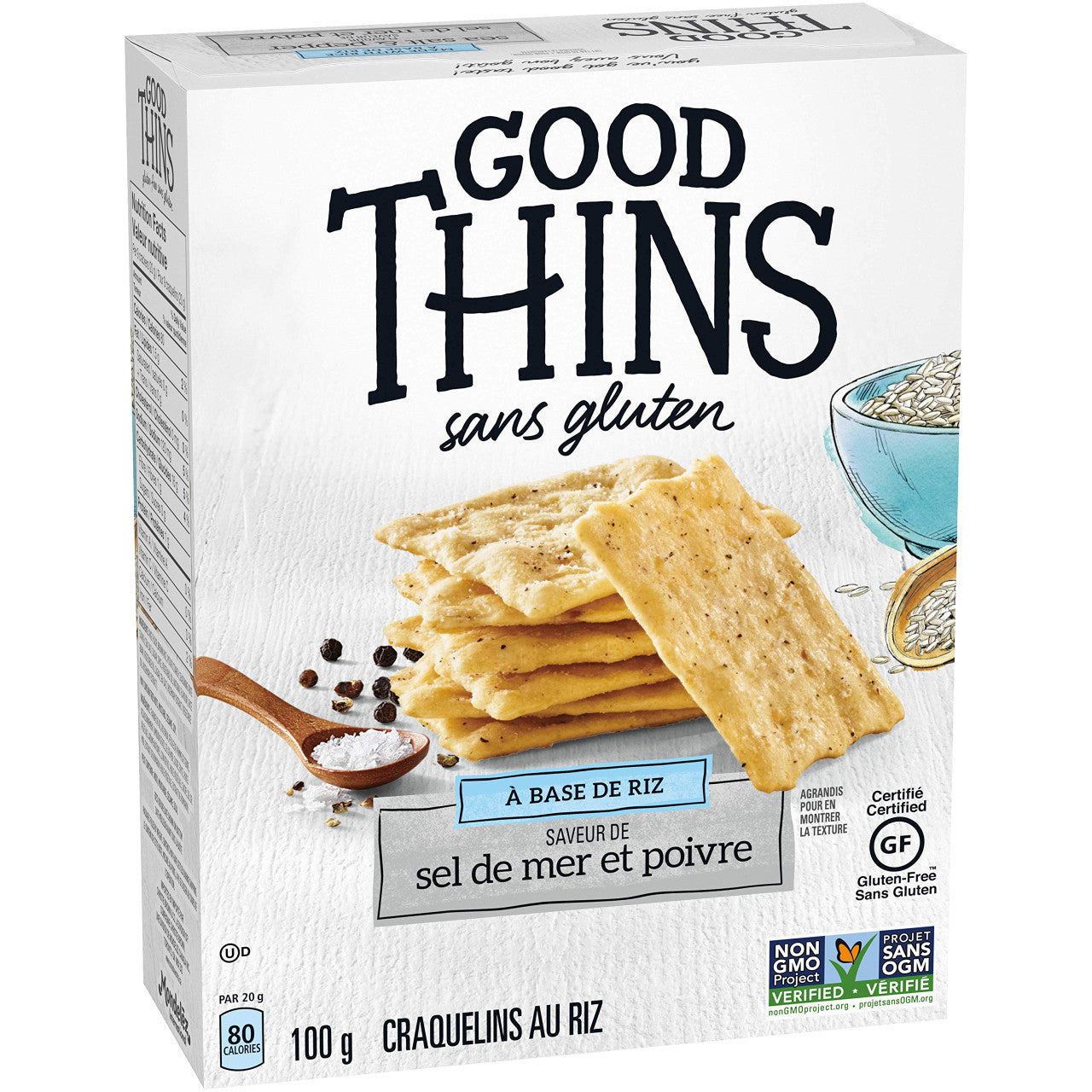 Good Thins, Gluten-Free Rice Crackers, Sea Salt & Pepper Flavour, 100g/3.5oz, (Imported from Canada)