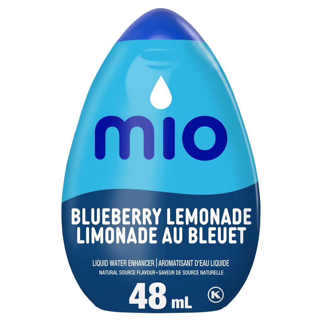 Blue bottle of MiO Blueberry Lemonade Liquid Water Enhancer, 48ml/1.62oz on a white background