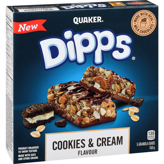 QUAKER Dipps Cookies & Cream Granola Bars, 150g/5.3 oz Box (Imported from Canada}