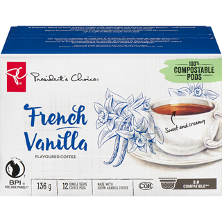 President's Choice French Vanilla Flavoured Coffee Single Serve Keurig Coffee Pods, 12ct (Imported from Canada)