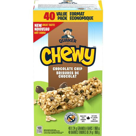 QUAKER CHEWY Chocolate Chip Granola Bars, 8 Pack, (960g/33.9 oz. 40 Count per box) {Imported from Canada}