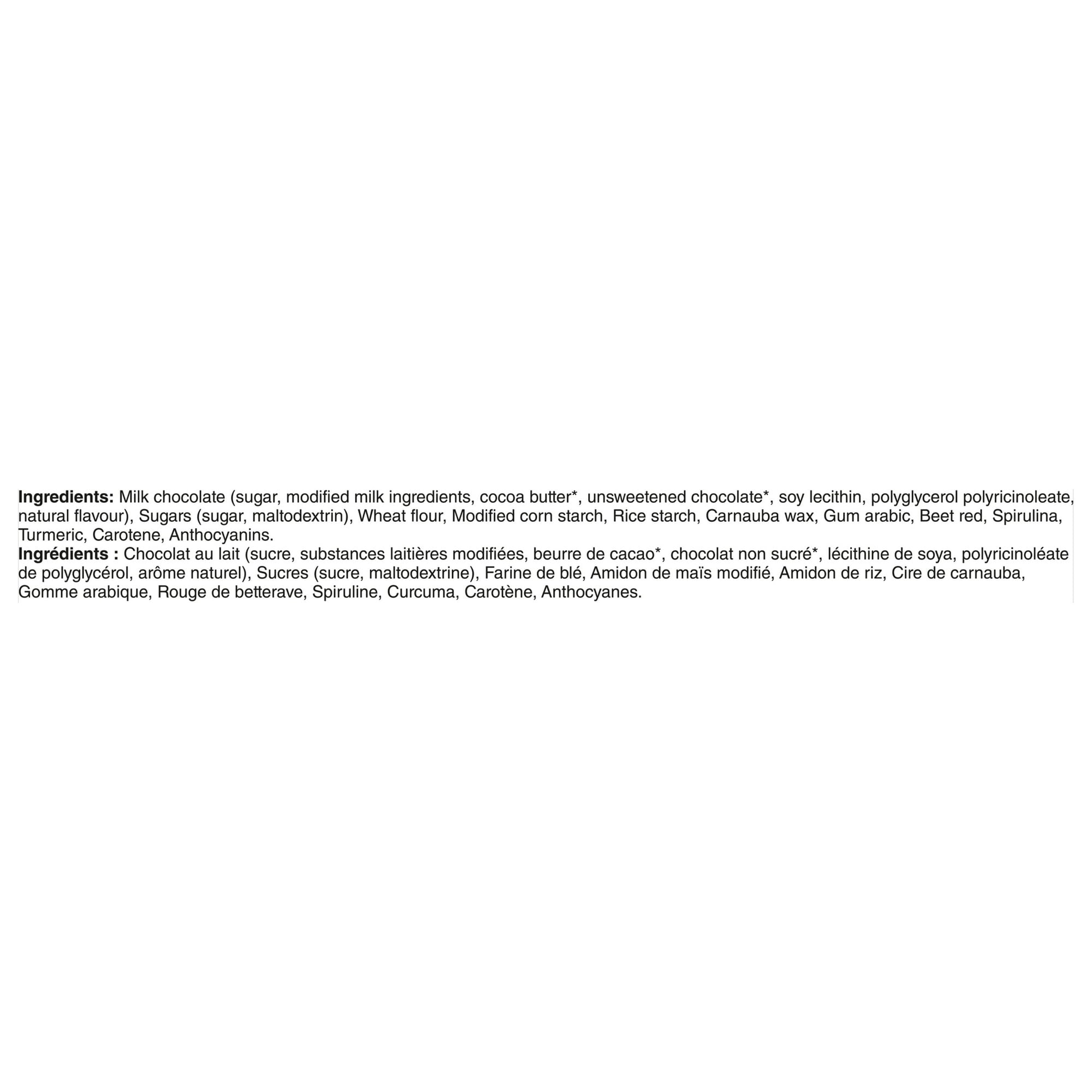 Smarties Snack Size Chocolates Ingredients Label