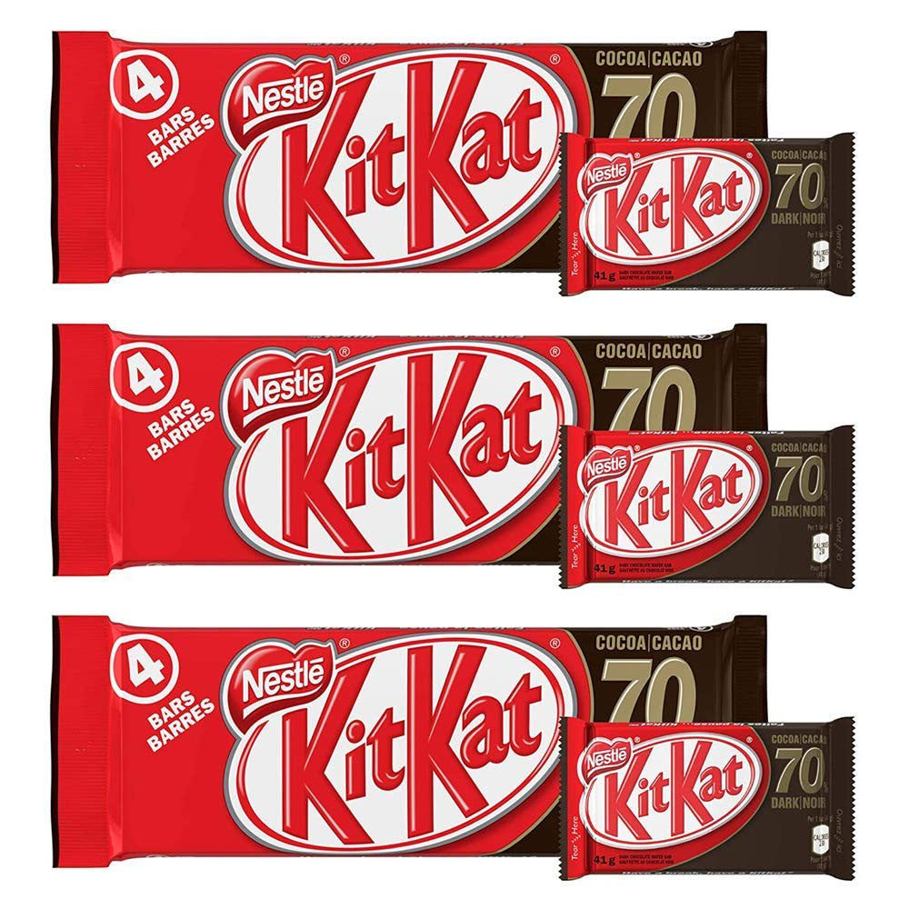 KIT KAT 4 Finger Dark Chocolate 70% Multipack 4x41g, 3-Pack {Imported from Canada}