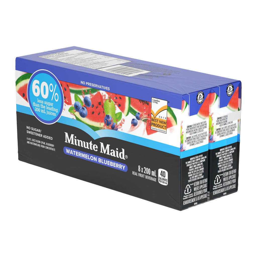 Minute Maid Watermelon Blueberry Juice Boxes, 60% Less Sugar, Perfect for On-The-Go, 8x200ml - Right Side Of Package