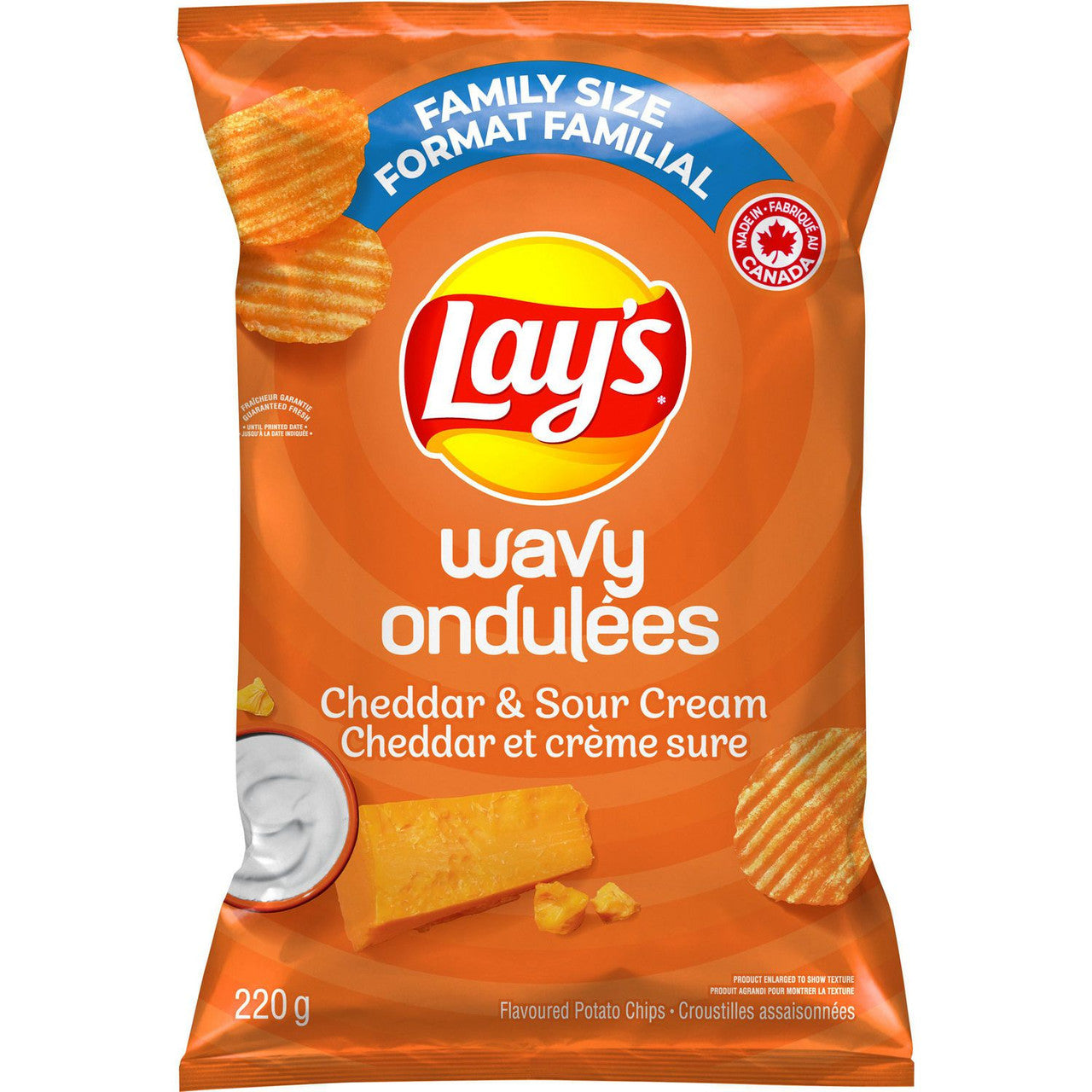 Lay's Wavy Cheddar & Sour Cream Potato Chips, 220g/7.8 oz., {Imported from Canada}