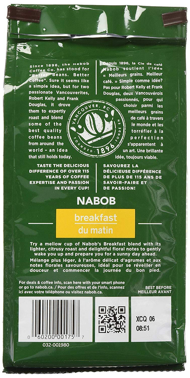 Nabob Ground Coffee, Breakfast Medium Roast, 300g/10.6oz, {Imported from Canada}