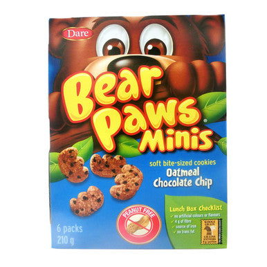 Dare Bear Paws Minis, Oatmeal Chocolate Chip Cookies - Peanut Free {Imported from Canada}