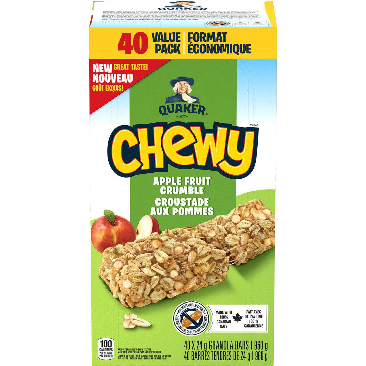 Quaker Chewy Apple Fruit Crumble, 960g/33.9 oz., (40 Count) {Imported from Canada}