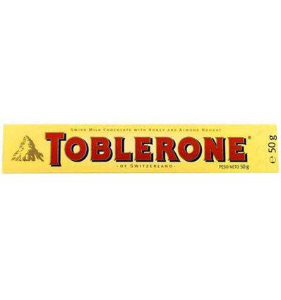 TOBLERONE Swiss Milk Chocolate With HONEY AND ALMOND NOUGAT, 50g/1.76 oz. - Bar