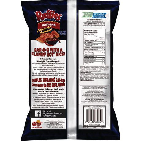 Ruffles Flamin' Hot Bar-B-Q Potato Chips, 210g/7.4oz. Bag, (Imported from Canada)