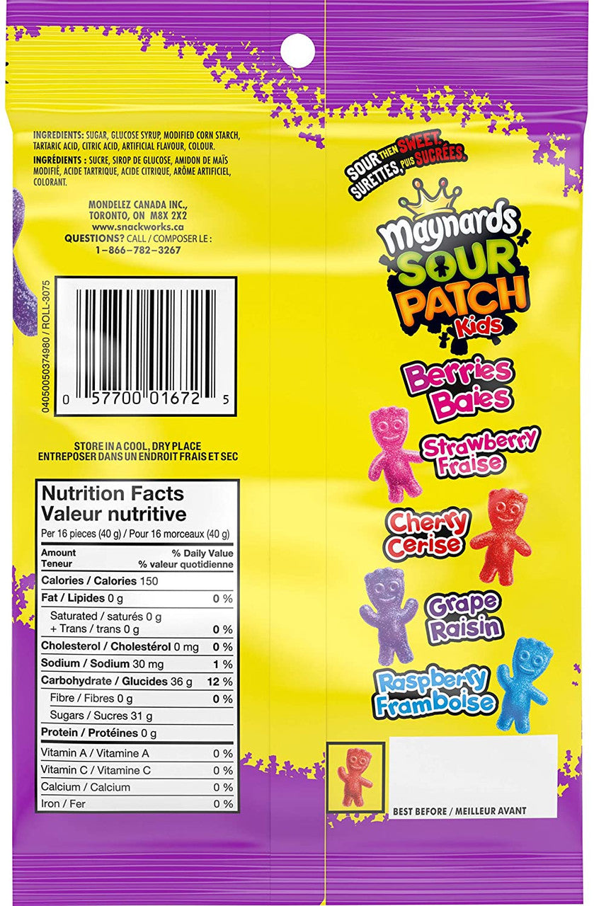 Maynards Sour Patch Kids, Berries, Candy, 185g/6.5 oz., (9pk) {Imported from Canada}