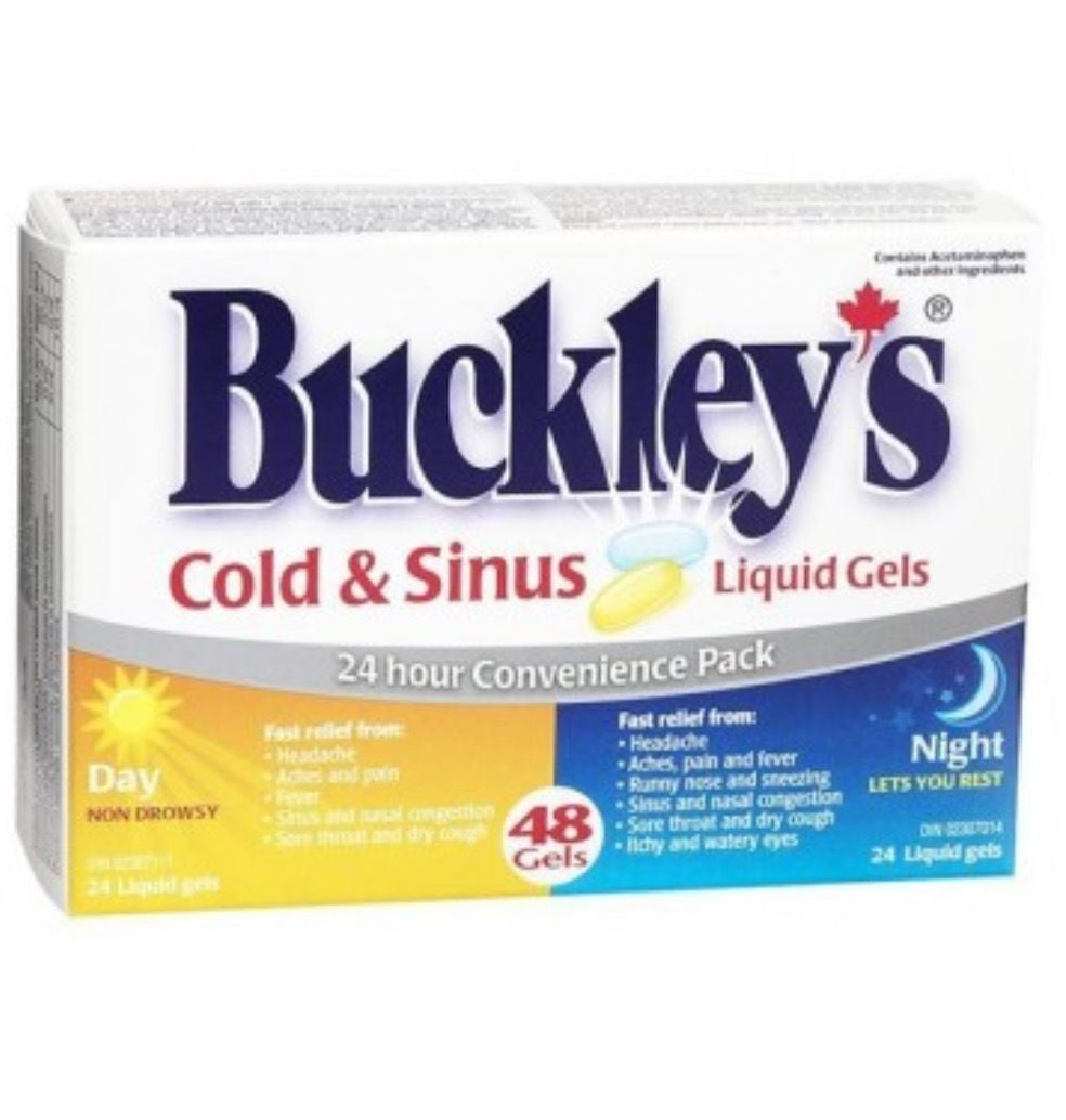 BUCKLEY'S COLD & SINUS 48 Liquid Gels 24 Hour Pack Day/Night {Canadian}